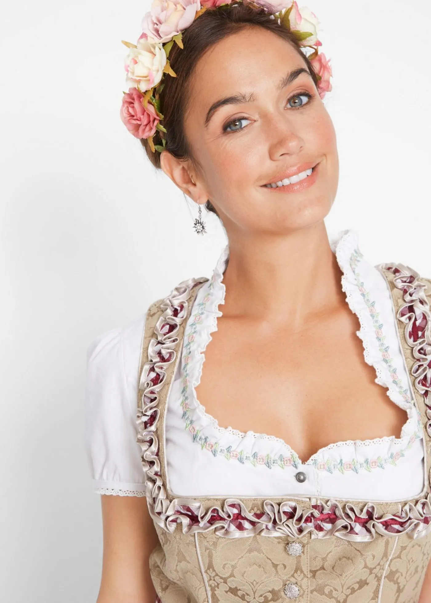 bonprix bonprix Traje tradicional tirolés con delantal hasta la rodilla Beige estampado Sale
