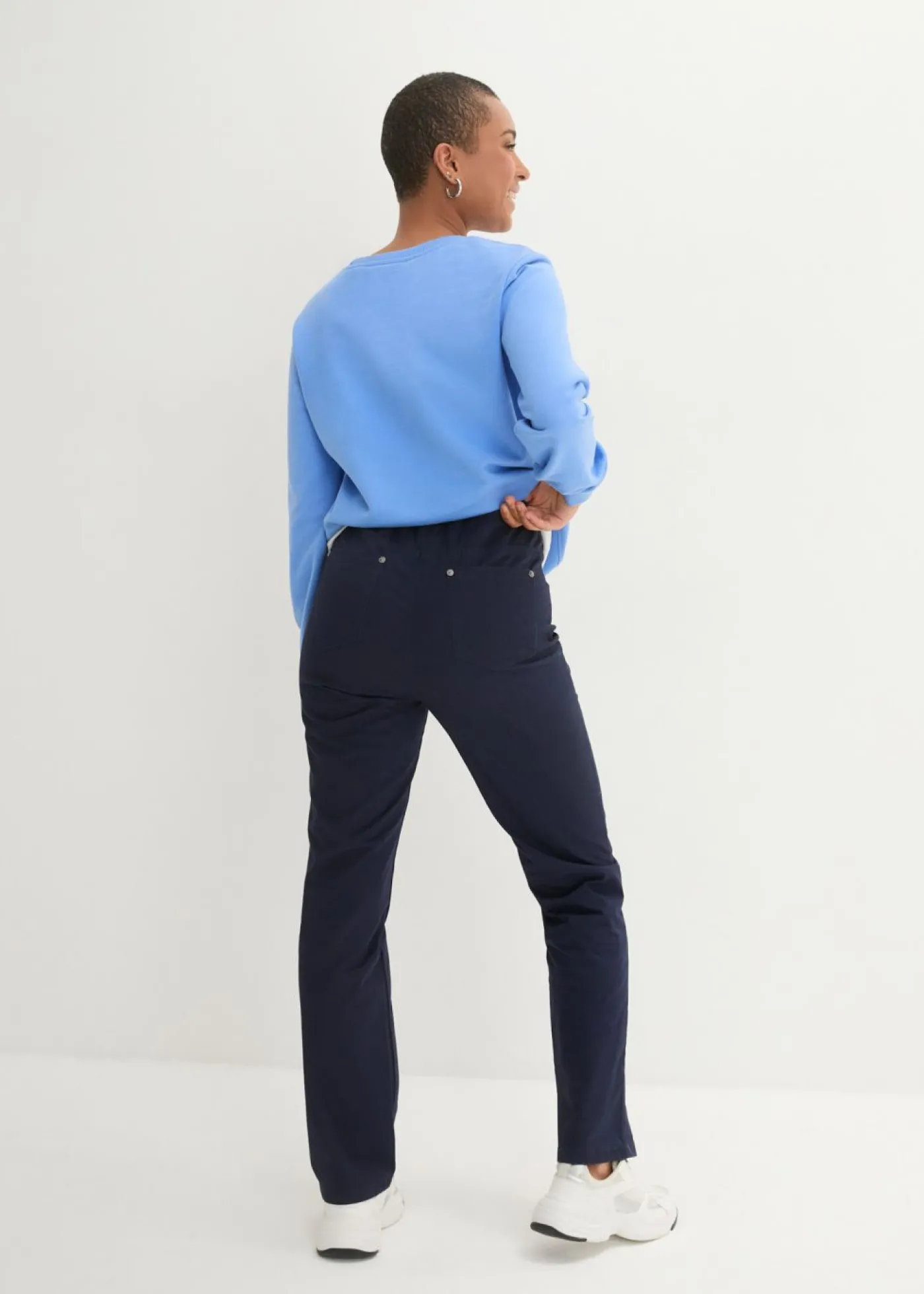bonprix bonprix Treggings de sarga de mezcla de algodón elástica Azul marino Sale