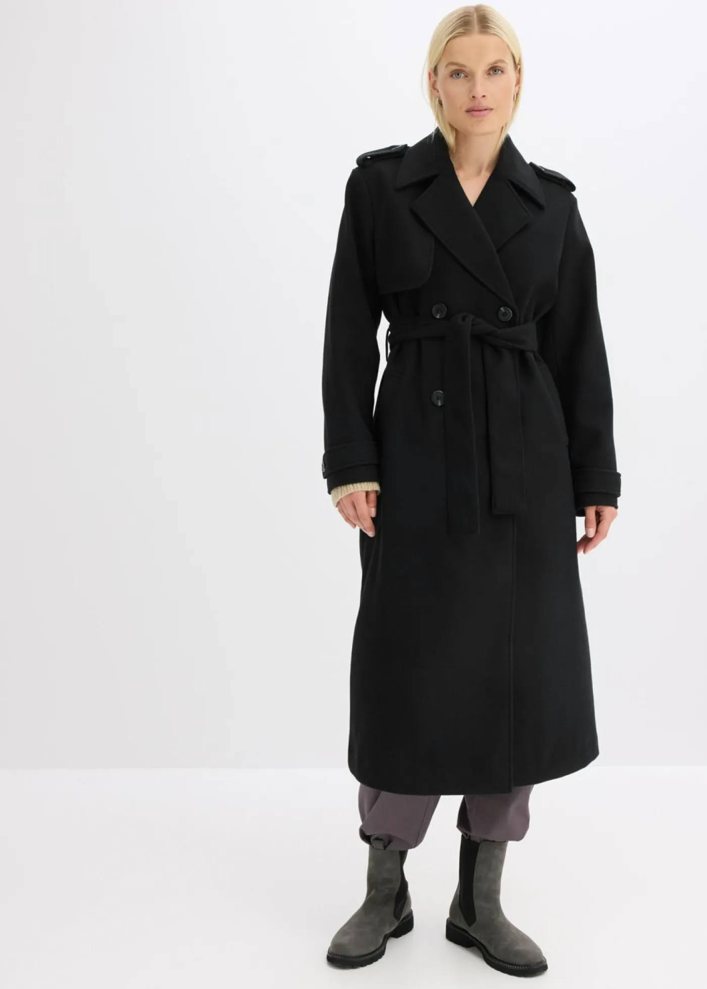 bonprix bonprix Trenca con aspecto de lana Negro New
