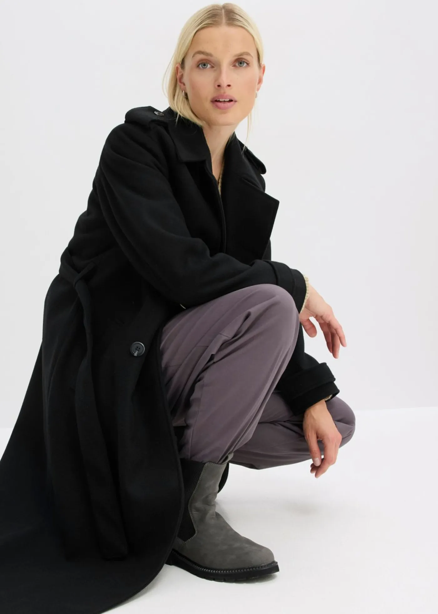 bonprix bonprix Trenca con aspecto de lana Negro New