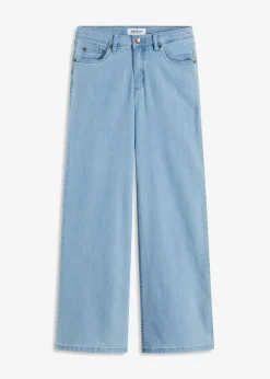 bonprix bonprix Vaquero de pernera ancha, mid waist, elástico Denim claro desgastado New