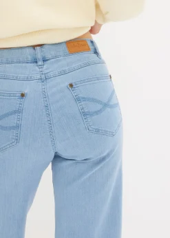 bonprix bonprix Vaquero de pernera ancha, mid waist, elástico Denim claro desgastado New