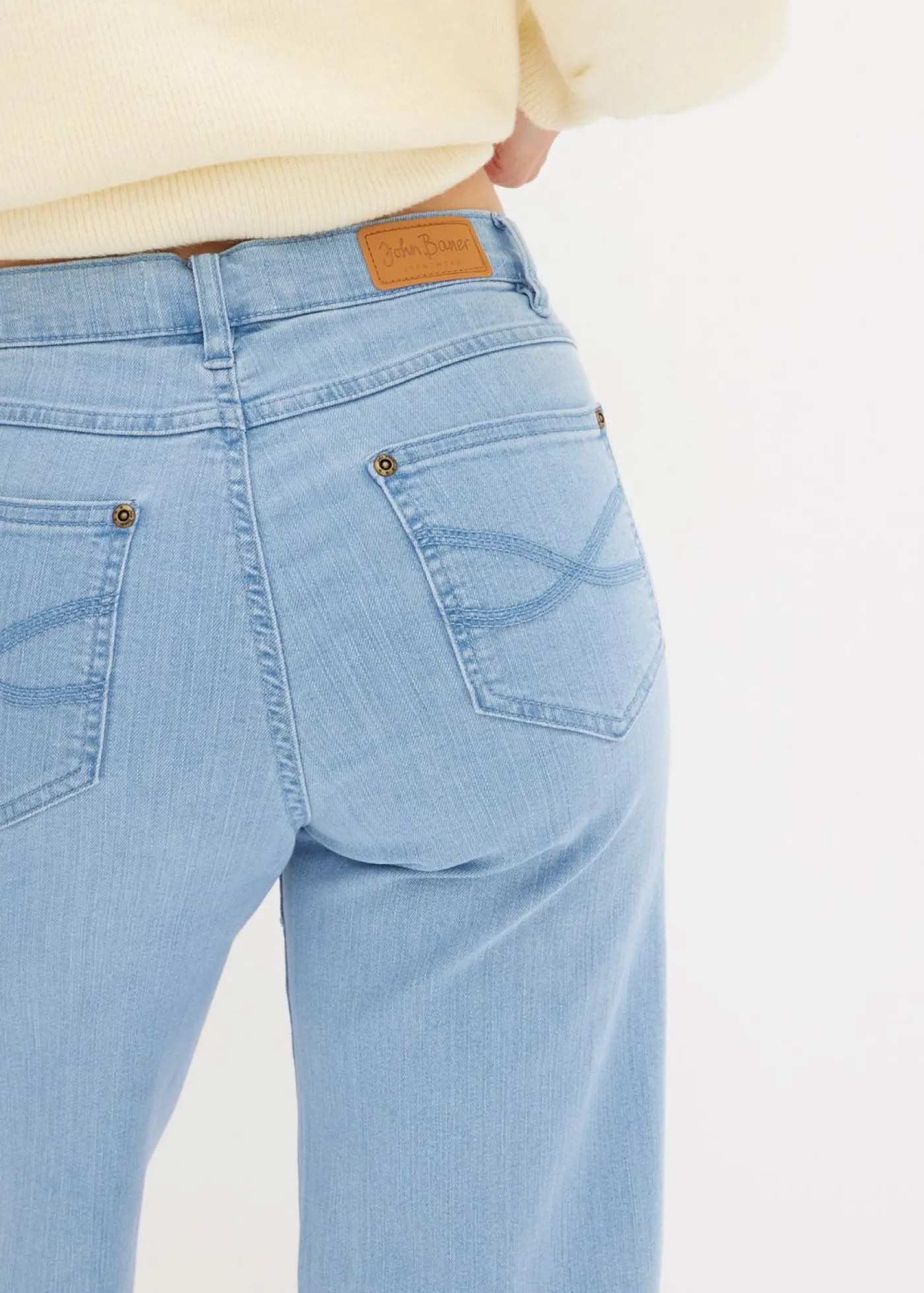 bonprix bonprix Vaquero de pernera ancha, mid waist, elástico Denim claro desgastado New