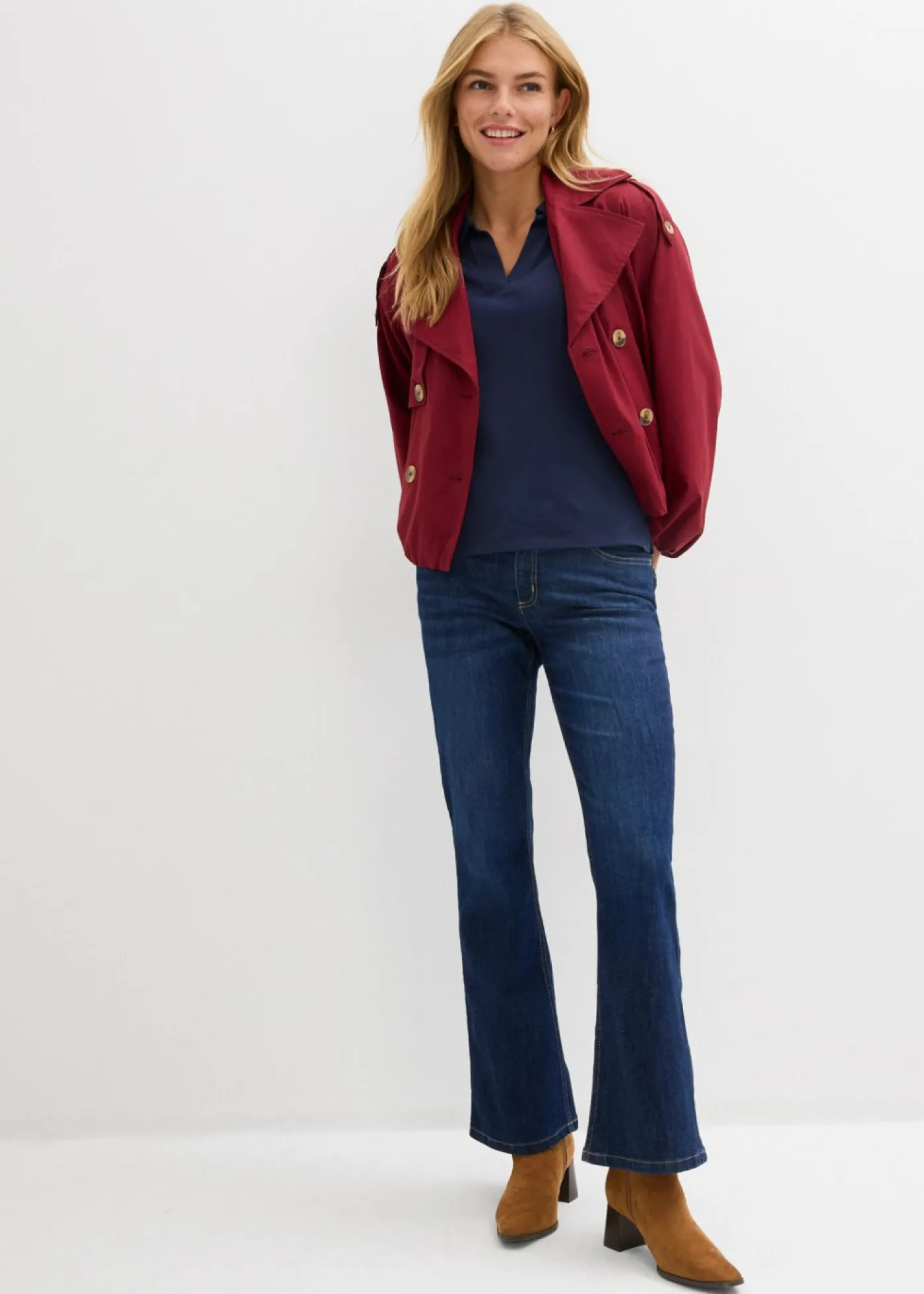 bonprix bonprix Vaqueros acampanados de talle medio azul oscuro denim usado Sale