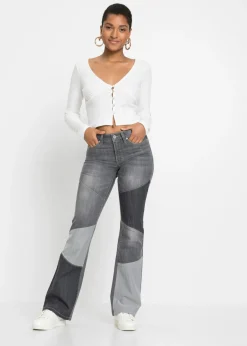 bonprix bonprix Vaqueros acampanados de talle medio denim gris/gris oscuro denim/denim gris medio Discount