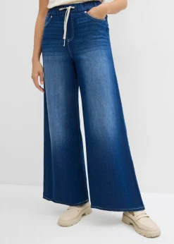 bonprix bonprix Vaqueros anchos de talle medio con cinturilla cómoda Denim intenso usado Discount