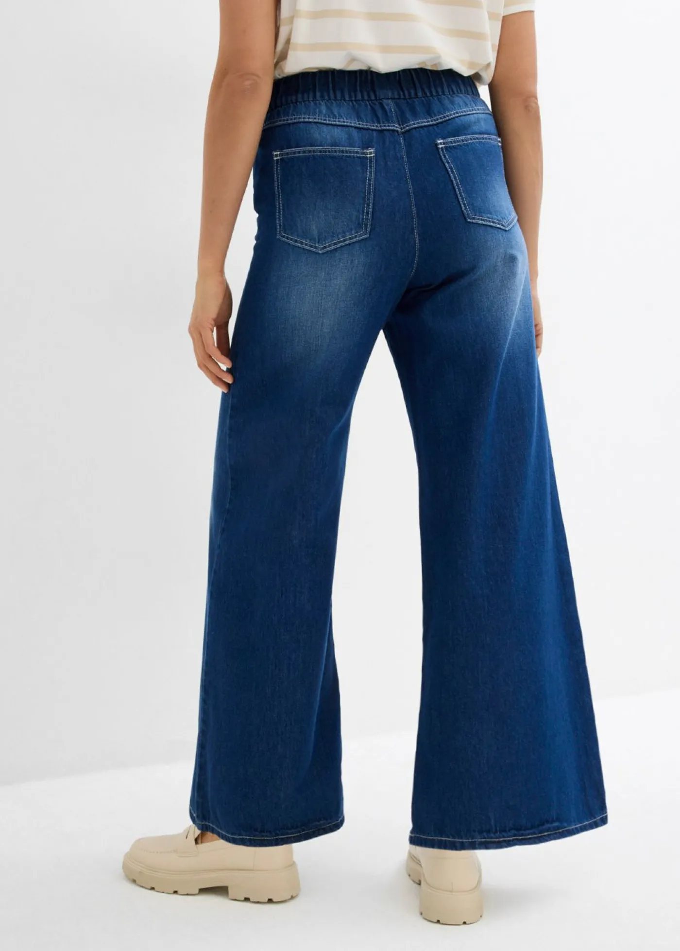 bonprix bonprix Vaqueros anchos de talle medio con cinturilla cómoda Denim intenso usado Discount