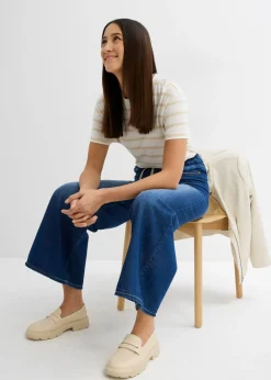 bonprix bonprix Vaqueros anchos de talle medio con cinturilla cómoda Denim intenso usado Discount