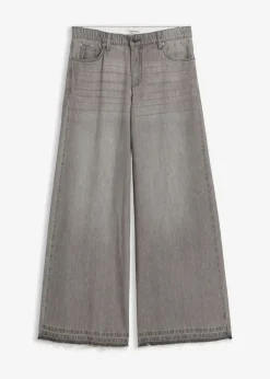 bonprix bonprix Vaqueros anchos de talle medio con cinturilla cómoda denim gris claro usado Sale