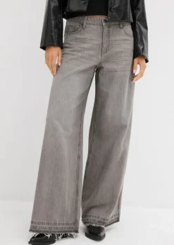 bonprix bonprix Vaqueros anchos de talle medio con cinturilla cómoda denim gris claro usado Sale