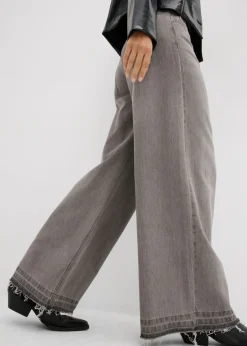 bonprix bonprix Vaqueros anchos de talle medio con cinturilla cómoda denim gris claro usado Sale