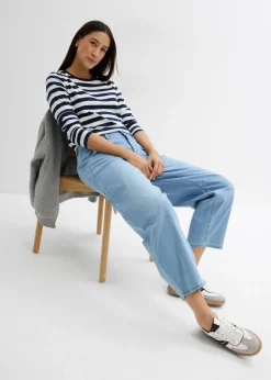 bonprix bonprix Vaqueros balloon, mid waist, super soft, cropped azul hielo denim usado Online