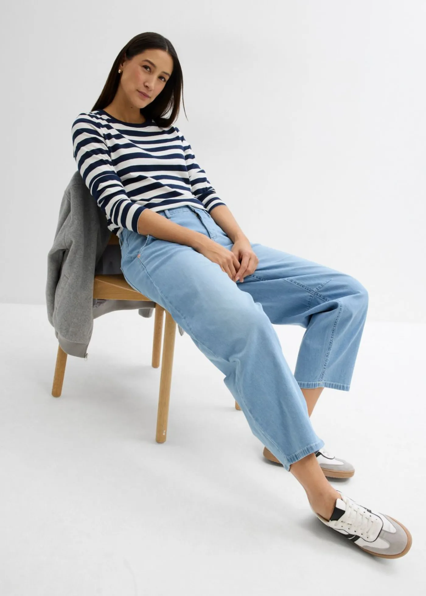 bonprix bonprix Vaqueros balloon, mid waist, super soft, cropped azul hielo denim usado Online