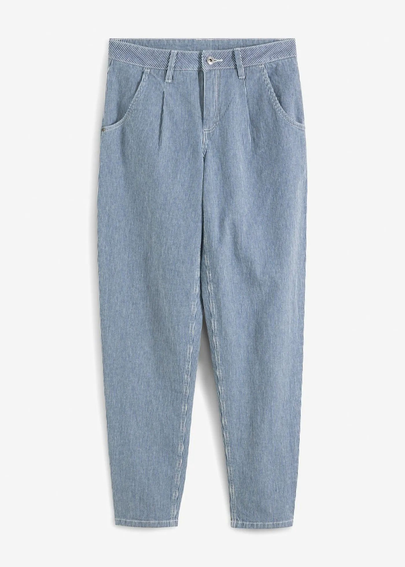 bonprix bonprix Vaqueros barrel de talle medio con rayas azul piedra-denim blanco con rayas Hot