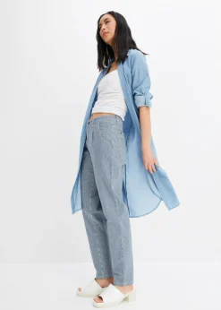bonprix bonprix Vaqueros barrel de talle medio con rayas azul piedra-denim blanco con rayas Hot