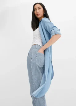 bonprix bonprix Vaqueros barrel de talle medio con rayas azul piedra-denim blanco con rayas Hot