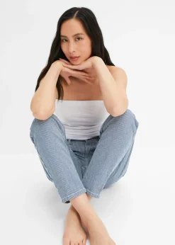 bonprix bonprix Vaqueros barrel de talle medio con rayas azul piedra-denim blanco con rayas Hot