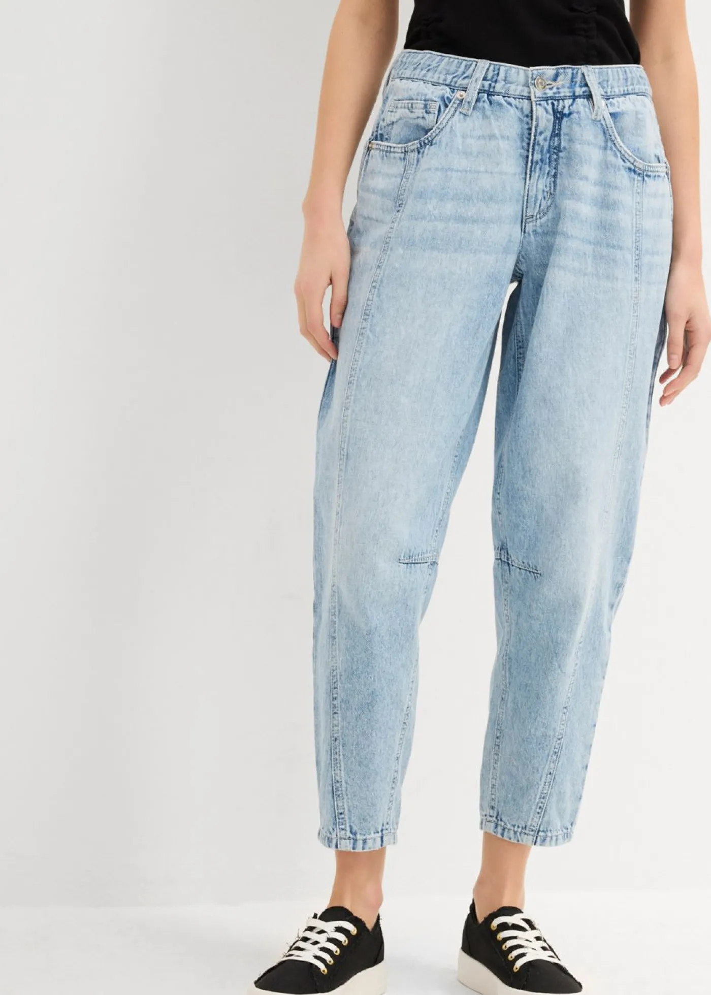 bonprix bonprix Vaqueros barrel, mid waist, low stretch, cropped Denim hielo desgastado Hot