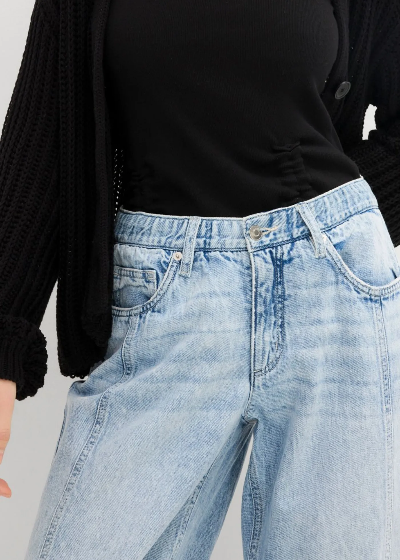 bonprix bonprix Vaqueros barrel, mid waist, low stretch, cropped Denim hielo desgastado Hot