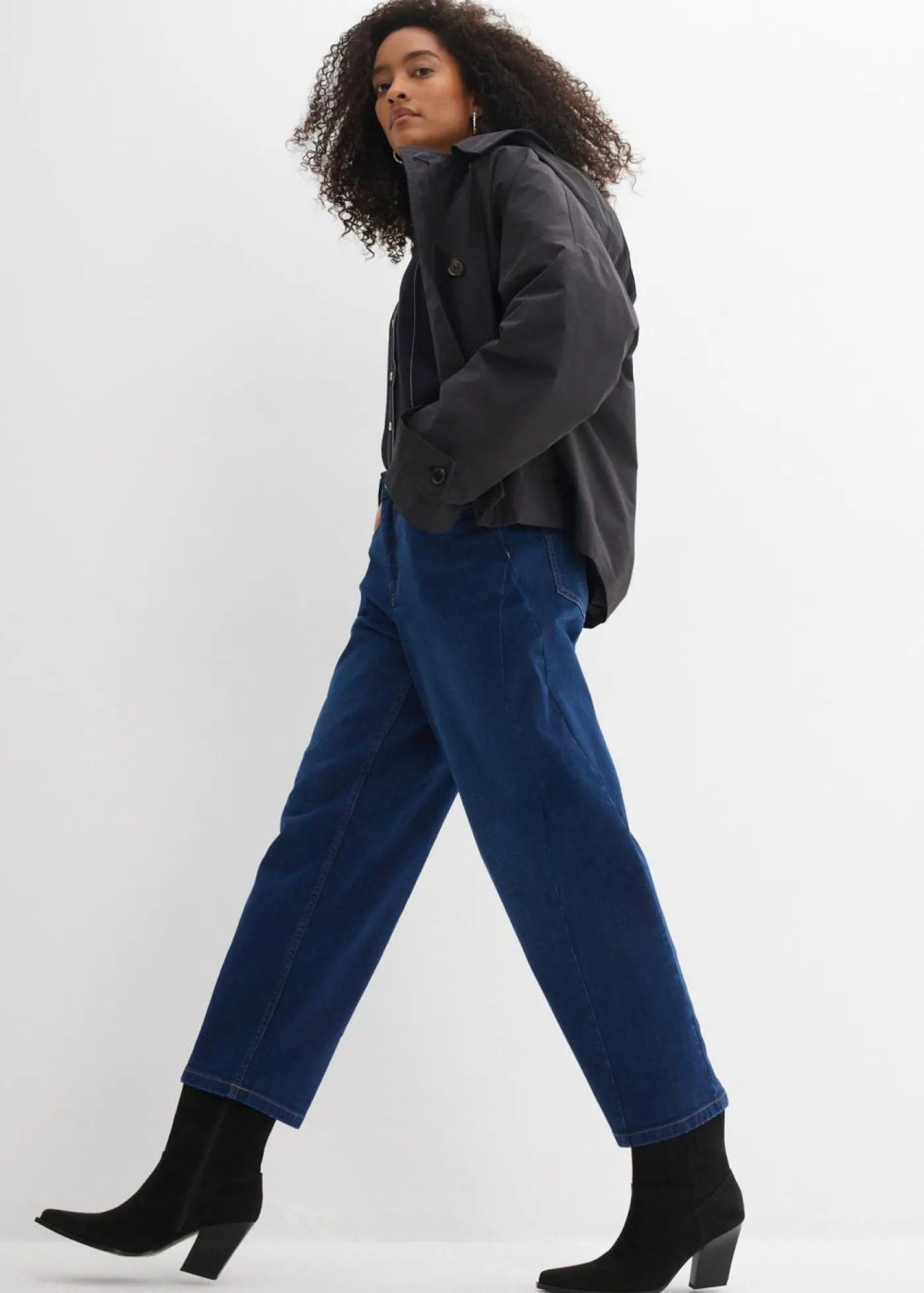 bonprix bonprix Vaqueros barrel, mid waist, de algodón orgánico azul oscuro denim usado Sale