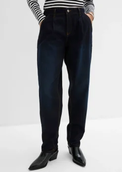 bonprix bonprix Vaqueros barrel, mid waist, elástico Denim oscuro desgastado Online