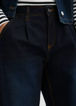 bonprix bonprix Vaqueros barrel, mid waist, elástico Denim oscuro desgastado Online