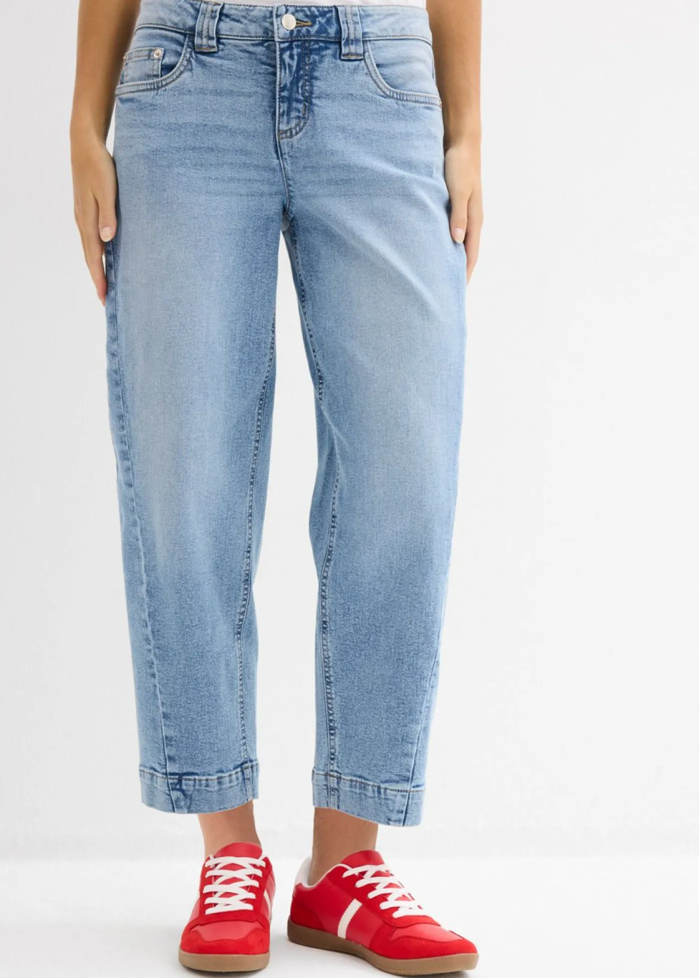 bonprix bonprix Vaqueros barrel, mid waist, cropped Azul piedra usado Outlet