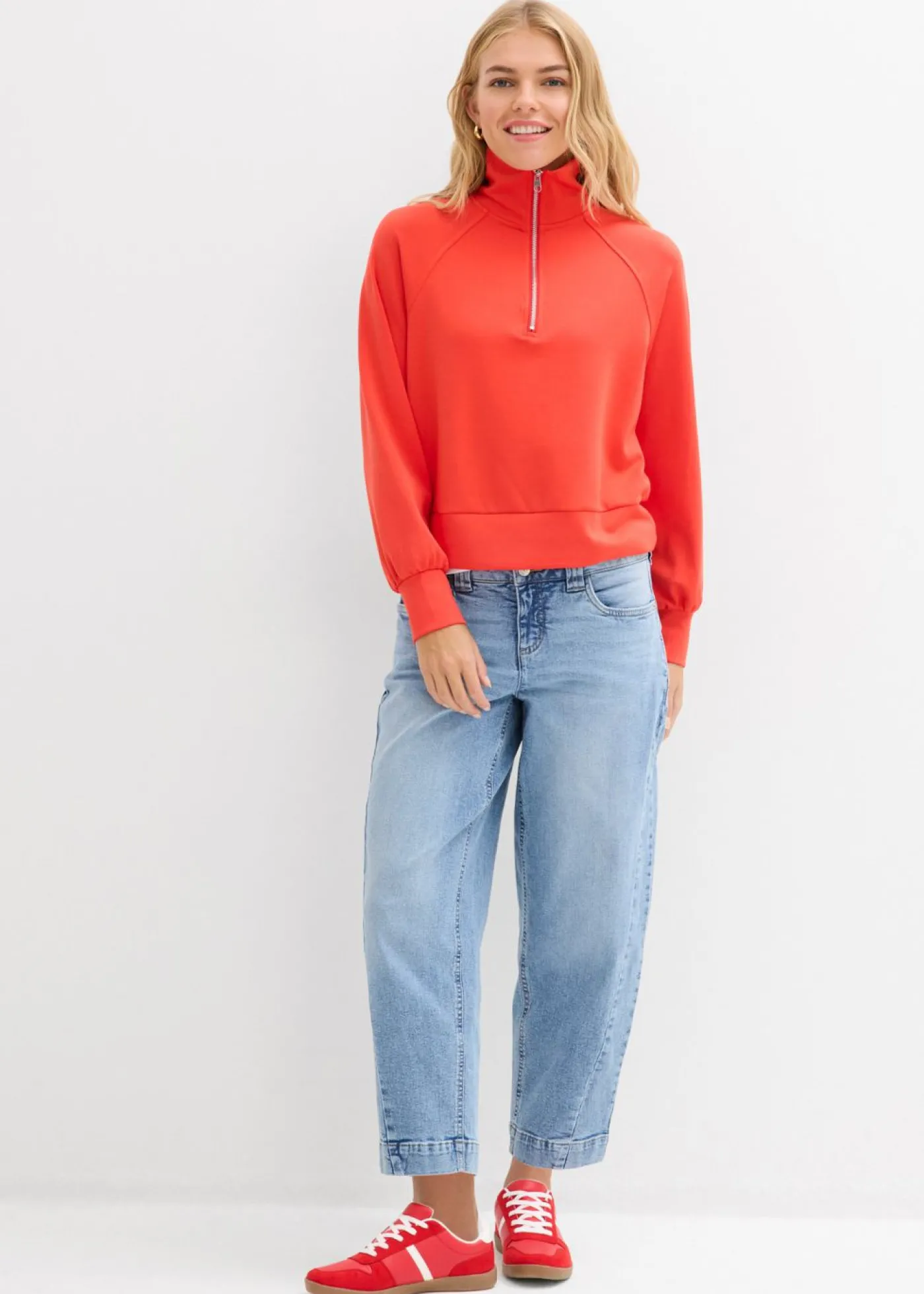 bonprix bonprix Vaqueros barrel, mid waist, cropped Azul piedra usado Outlet