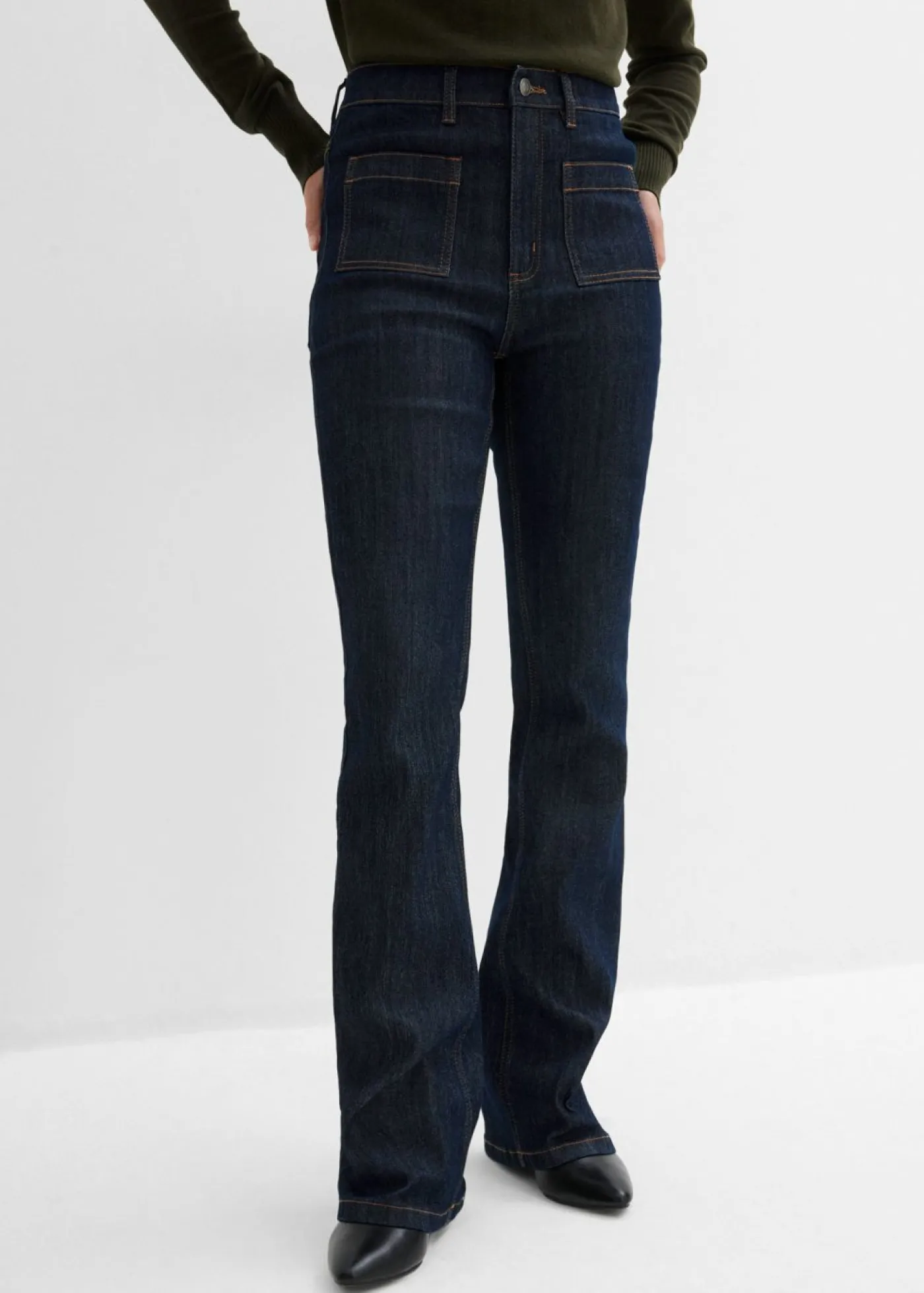 bonprix bonprix Vaqueros bootcut, high waist, cintura cómoda Azul oscuro denim Hot