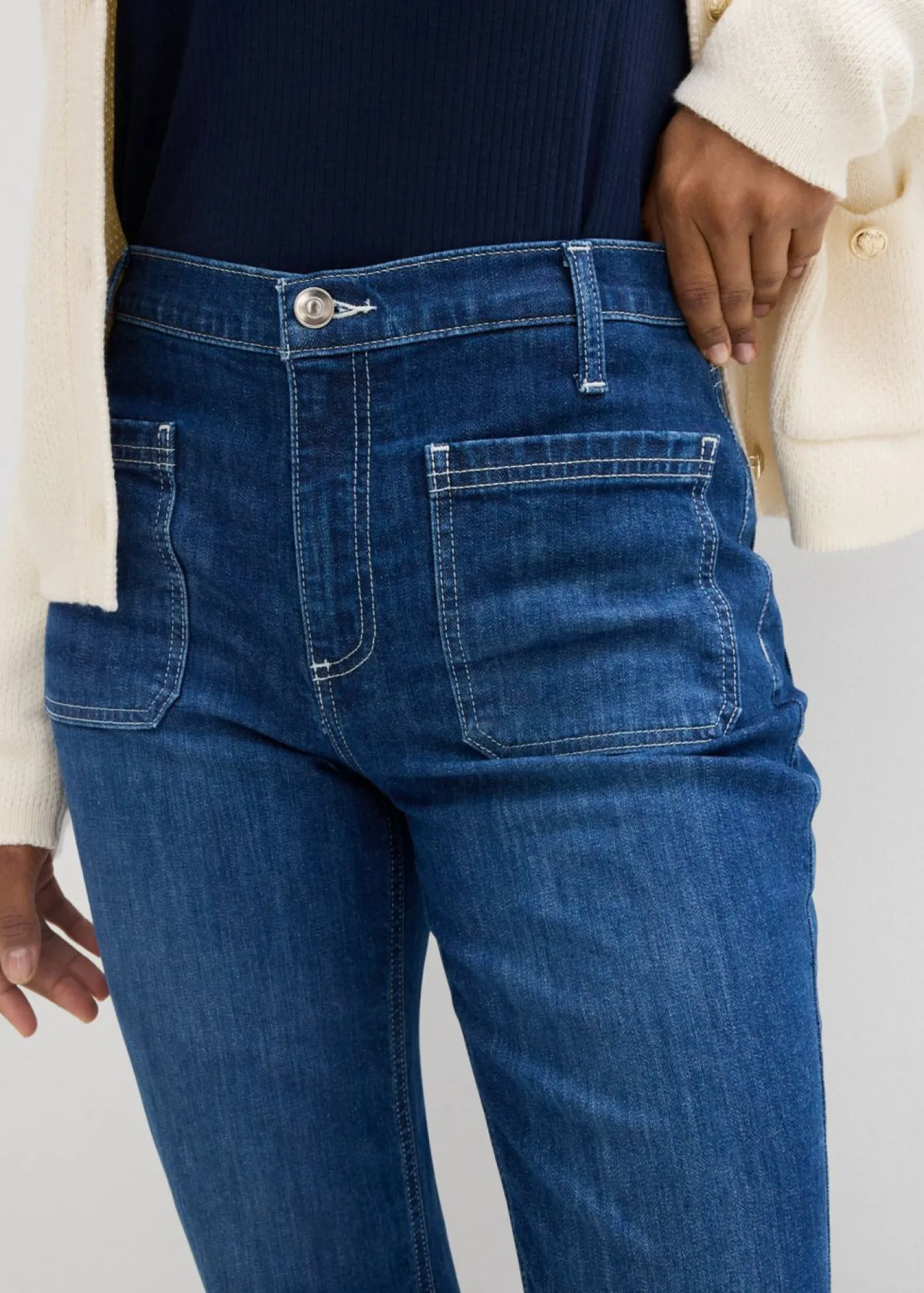 bonprix bonprix Vaqueros bootcut, high waist, largo completo y elásticos Azul piedra usado Sale