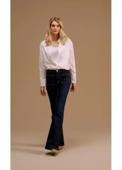 bonprix bonprix Vaqueros bootcut, high waist, largo completo y elásticos Azul piedra usado Sale