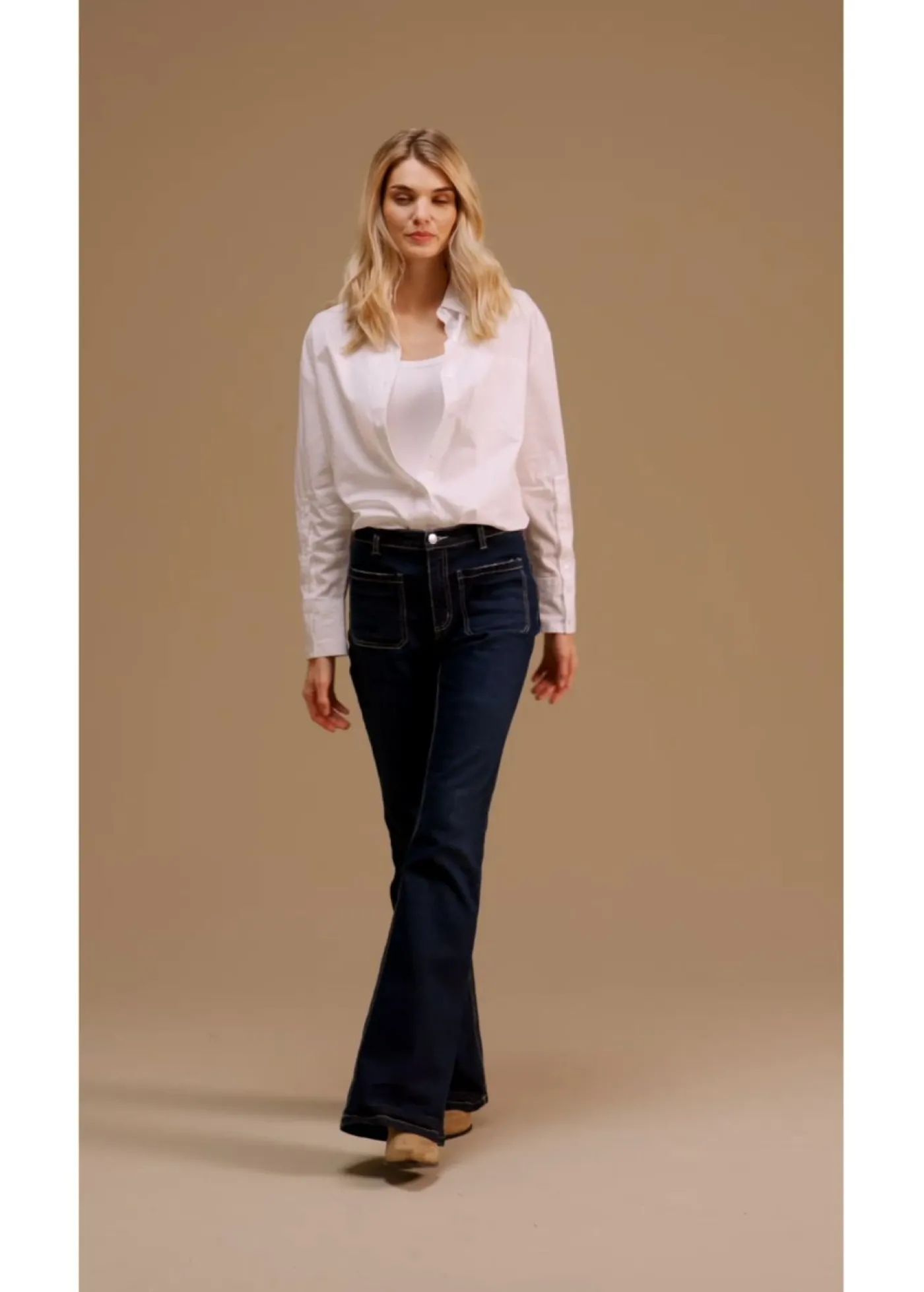 bonprix bonprix Vaqueros bootcut, high waist, largo completo y elásticos Azul piedra usado Sale