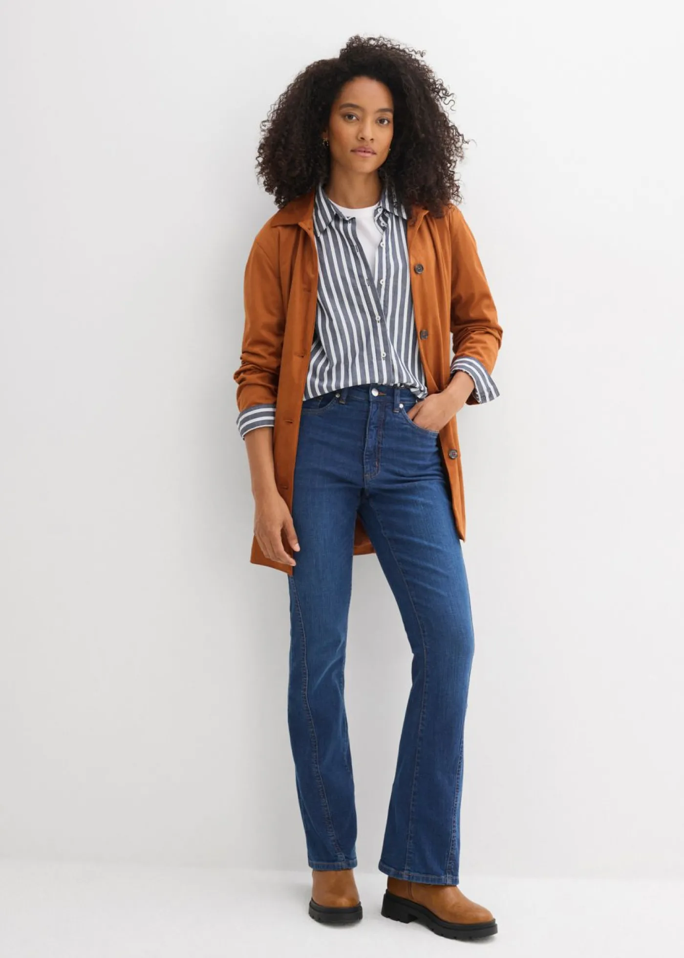 bonprix bonprix Vaqueros bootcut, high waist azul oscuro denim usado Discount