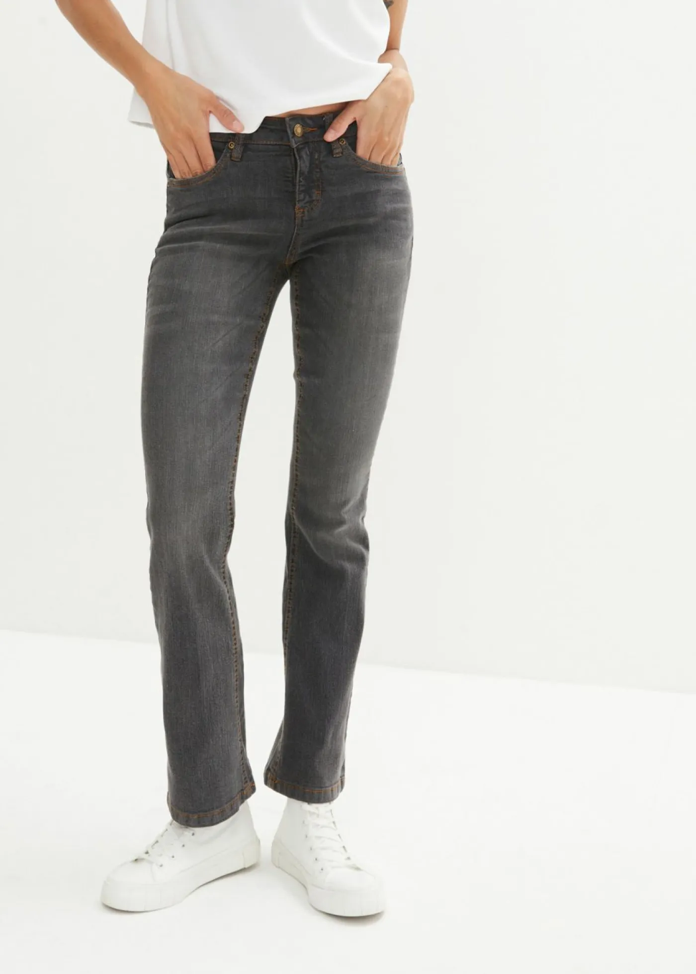 bonprix bonprix Vaqueros bootcut mid waist, elásticos Negro desgastado Discount