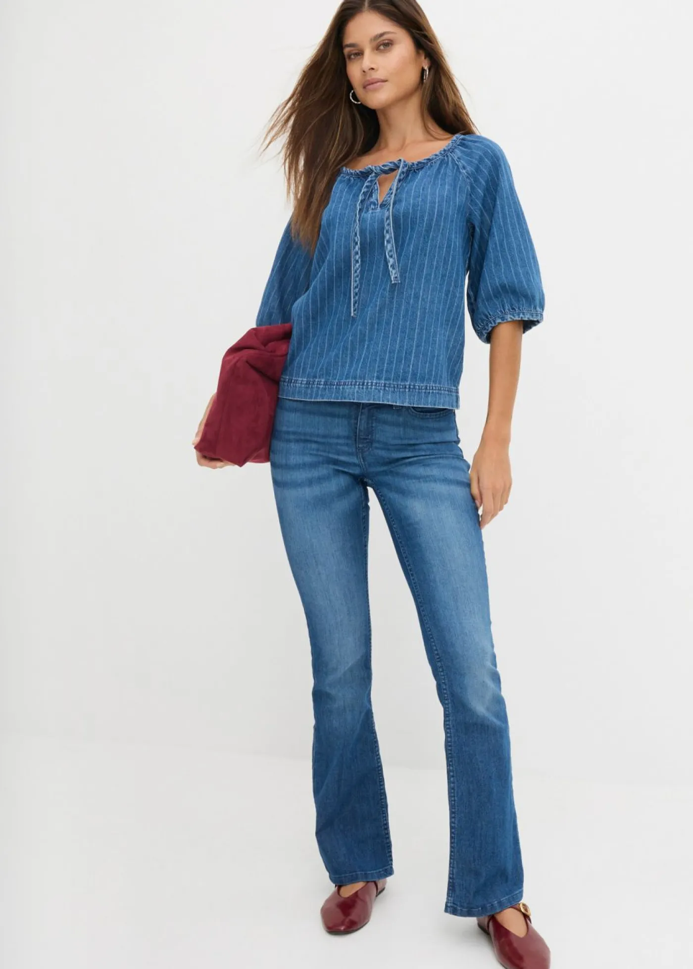 bonprix bonprix Vaqueros bootcut mid waist, elásticos Azul desgastado Sale
