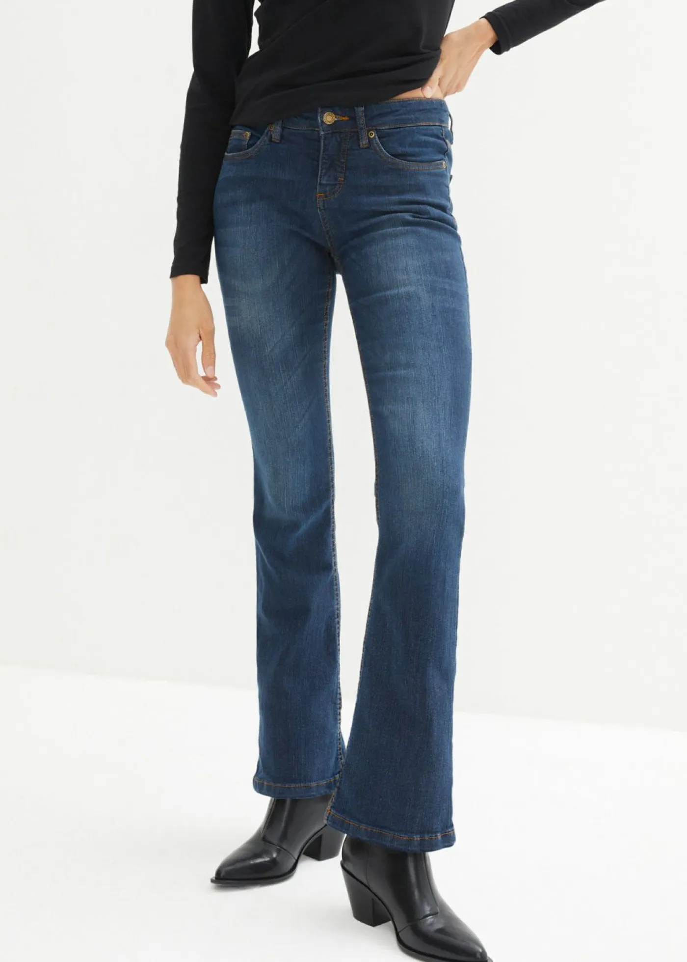 bonprix bonprix Vaqueros bootcut mid waist, elásticos Azul marino desgastado Sale