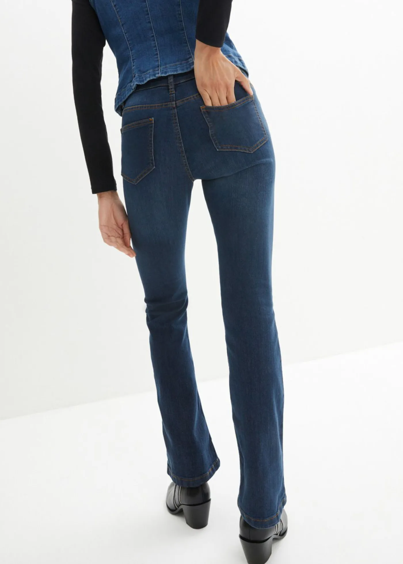bonprix bonprix Vaqueros bootcut mid waist, elásticos Azul marino desgastado Sale