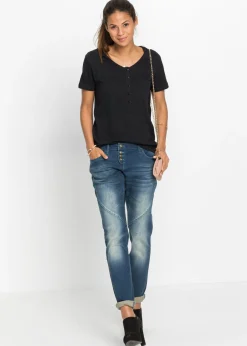 bonprix bonprix Vaqueros boyfriend, low waist, stretch Denim oscuro desgastado Online
