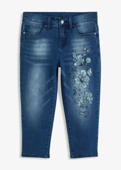 bonprix bonprix Vaqueros capri con estampado de mariposas azul piedra con flores Hot