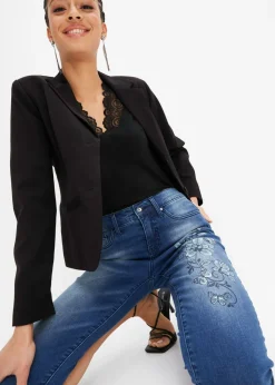 bonprix bonprix Vaqueros capri con estampado de mariposas azul piedra con flores Hot