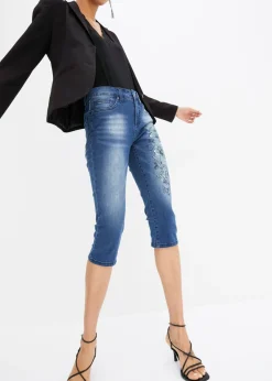 bonprix bonprix Vaqueros capri con estampado de mariposas azul piedra con flores Hot