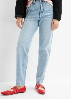 bonprix bonprix Vaqueros capri de talle alto con corte mom azul hielo denim desgastado Online