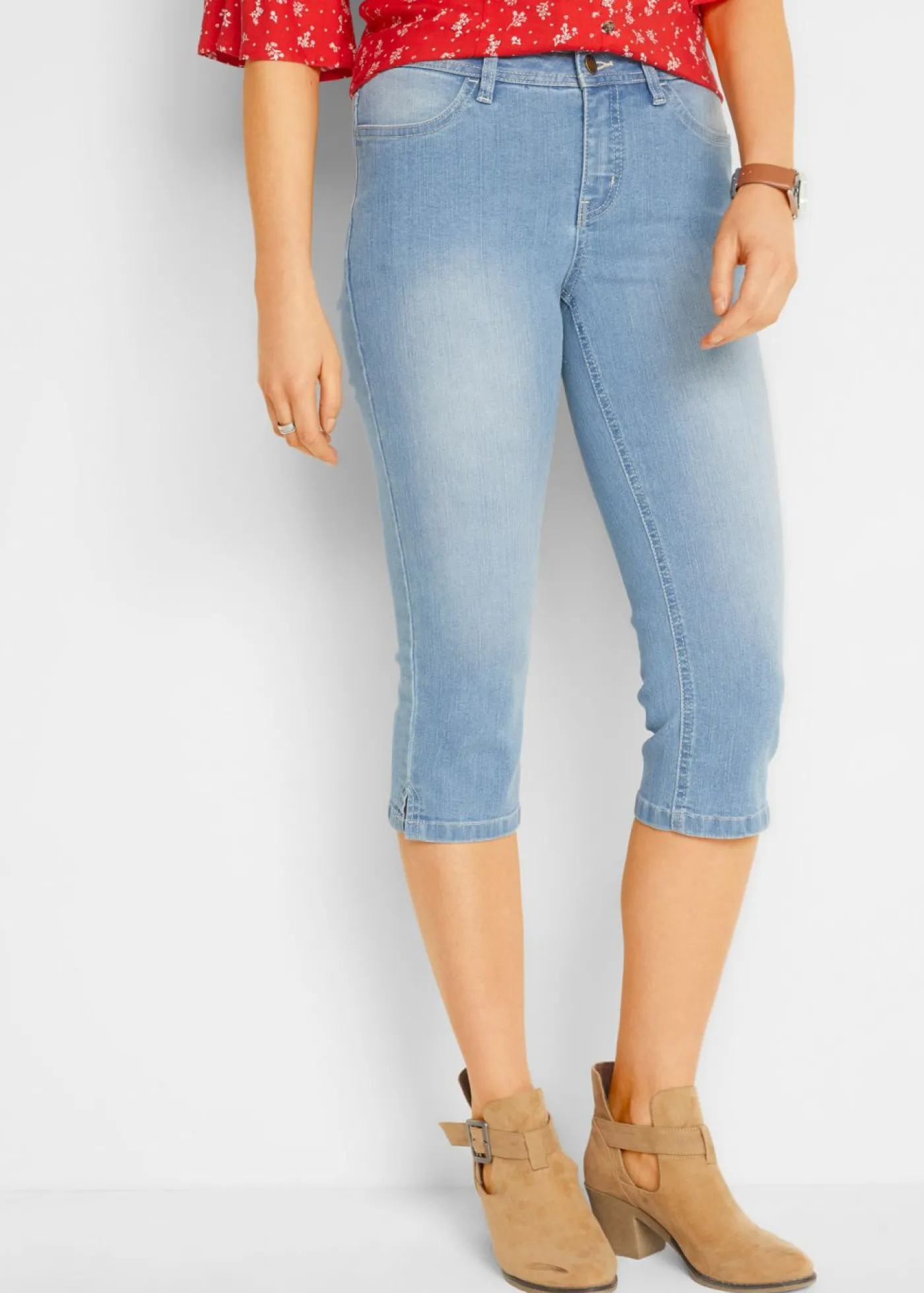 bonprix bonprix Vaqueros capri elásticos, cómodos, 2 unidades Azul + azul claro desgastado Online