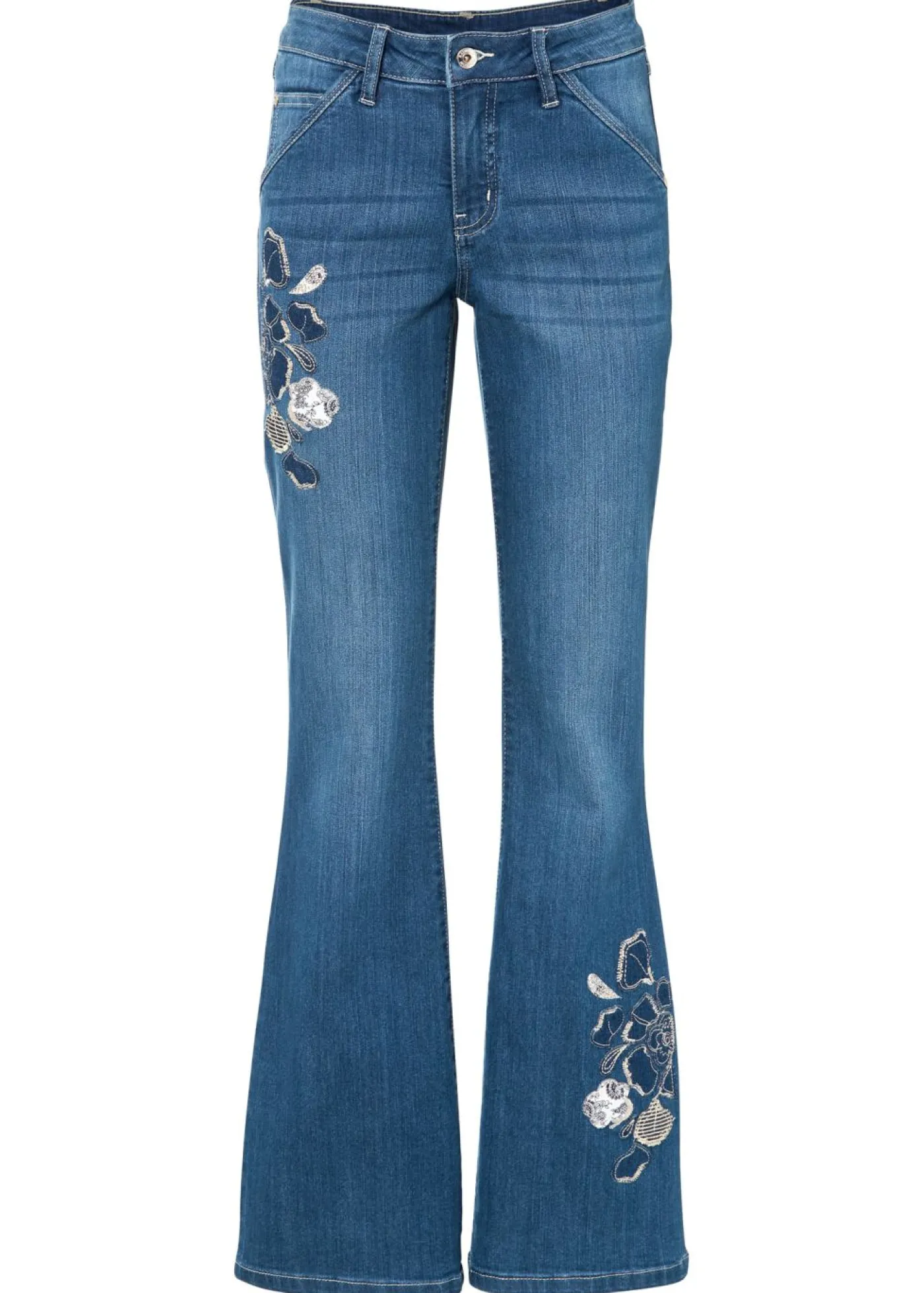 bonprix bonprix Vaqueros con bordados de flores azul piedra con flores Hot