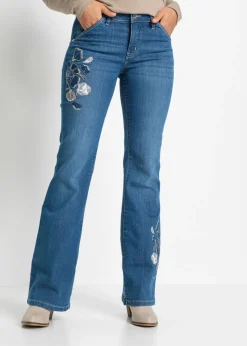 bonprix bonprix Vaqueros con bordados de flores azul piedra con flores Hot