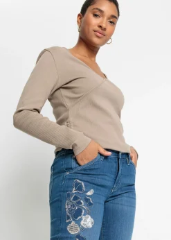 bonprix bonprix Vaqueros con bordados de flores azul piedra con flores Hot