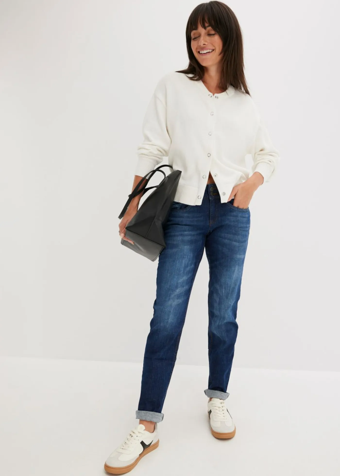 bonprix bonprix Vaqueros con corte mom y talle medio Azul desgastado Outlet
