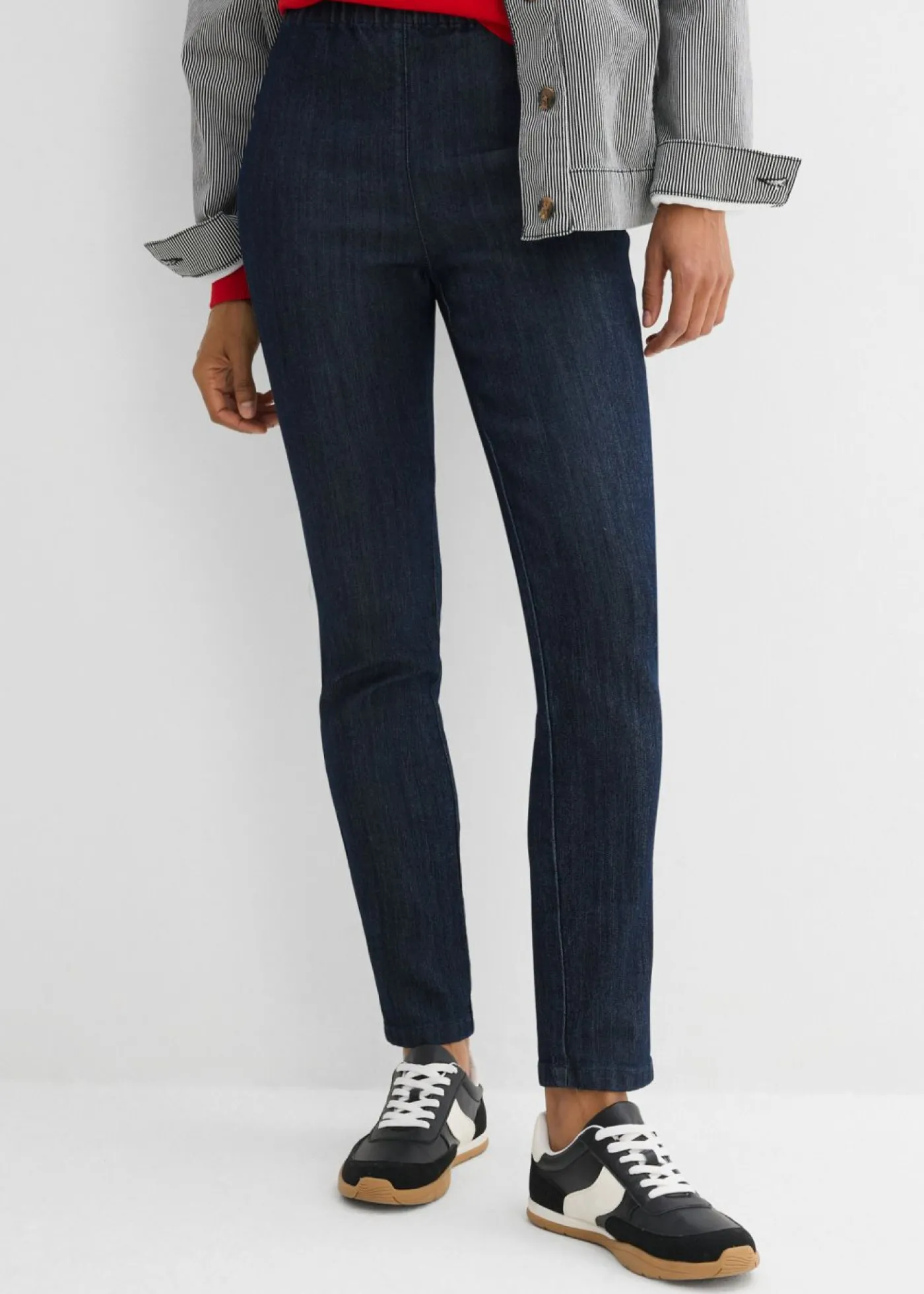 bonprix bonprix Vaqueros con corte slim, talle alto y largo cropped Azul oscuro denim Discount