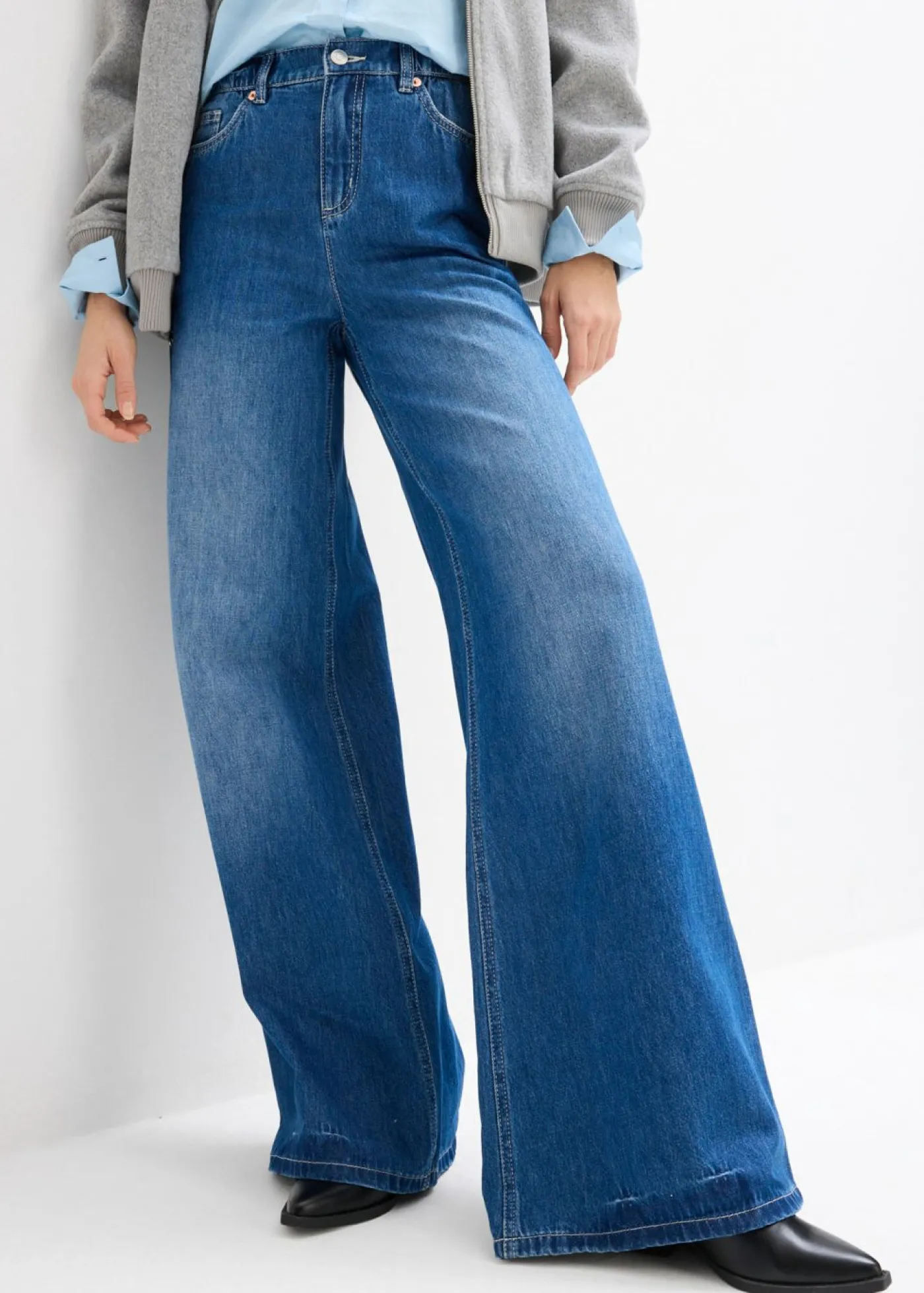 bonprix bonprix Vaqueros con pernera ancha, high waist, largo completo y cintura cómoda Azul piedra usado Hot