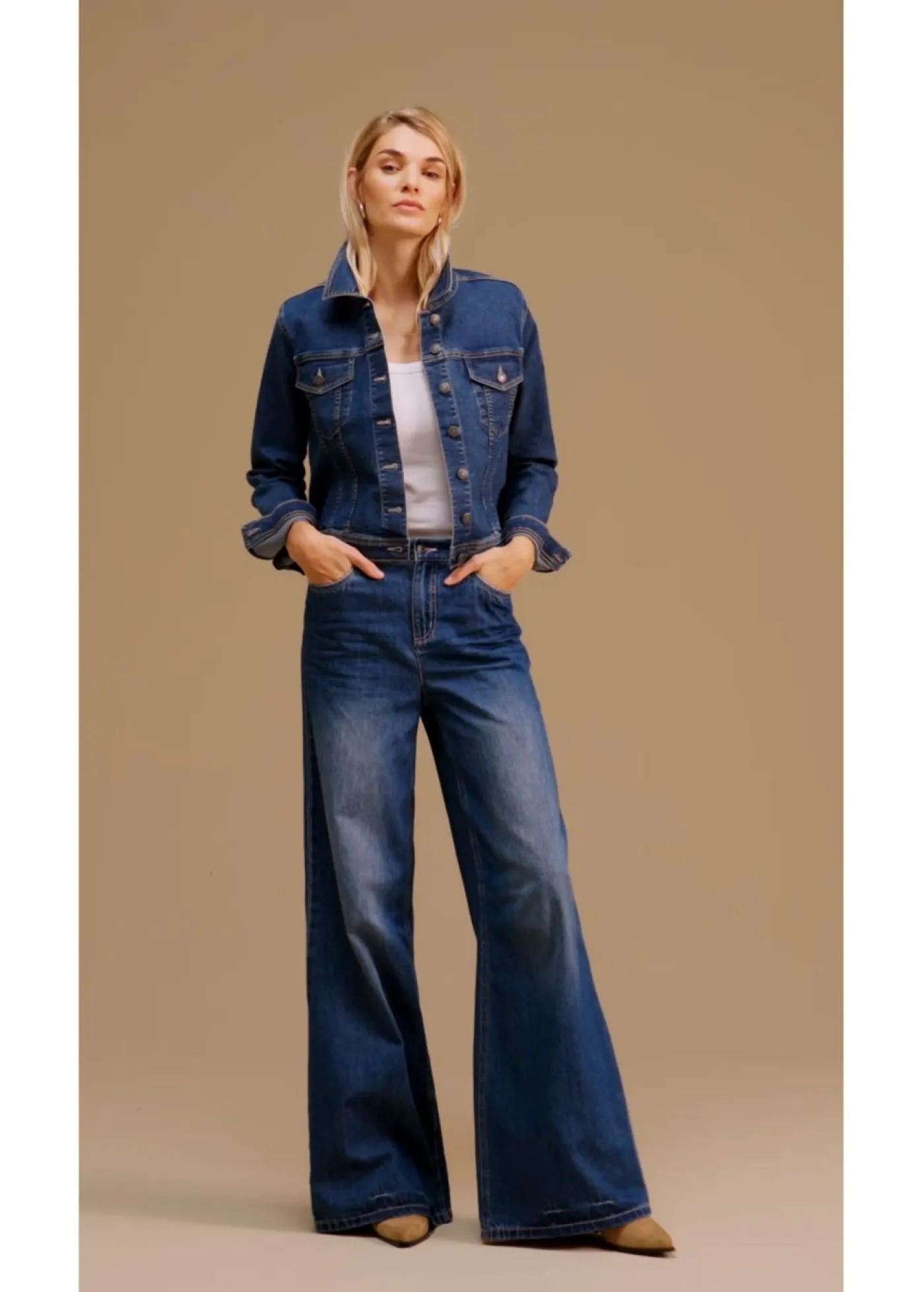 bonprix bonprix Vaqueros con pernera ancha, high waist, largo completo y cintura cómoda Azul piedra usado Hot